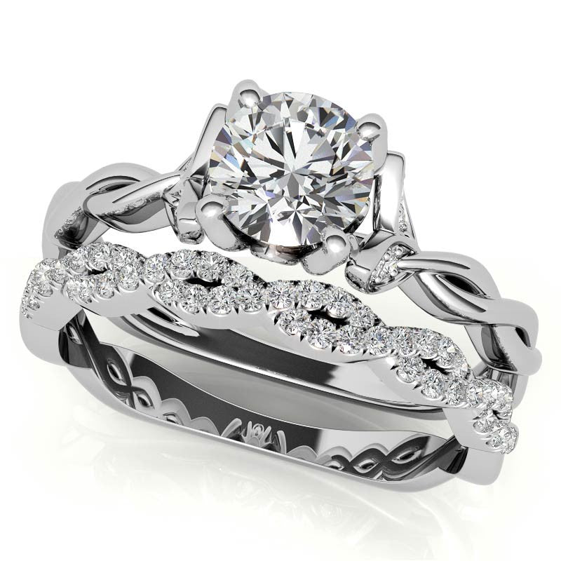 Round Brilliant Floral Twisted Design Moissanite Engagement Ring