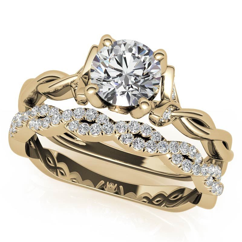 Round Brilliant Floral Twisted Design Moissanite Engagement Ring