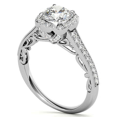 Round Cushion Halo Engagement Ring with Milgrain