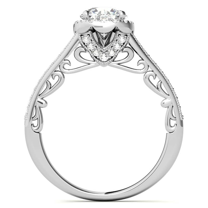 Round Cushion Halo Engagement Ring with Milgrain