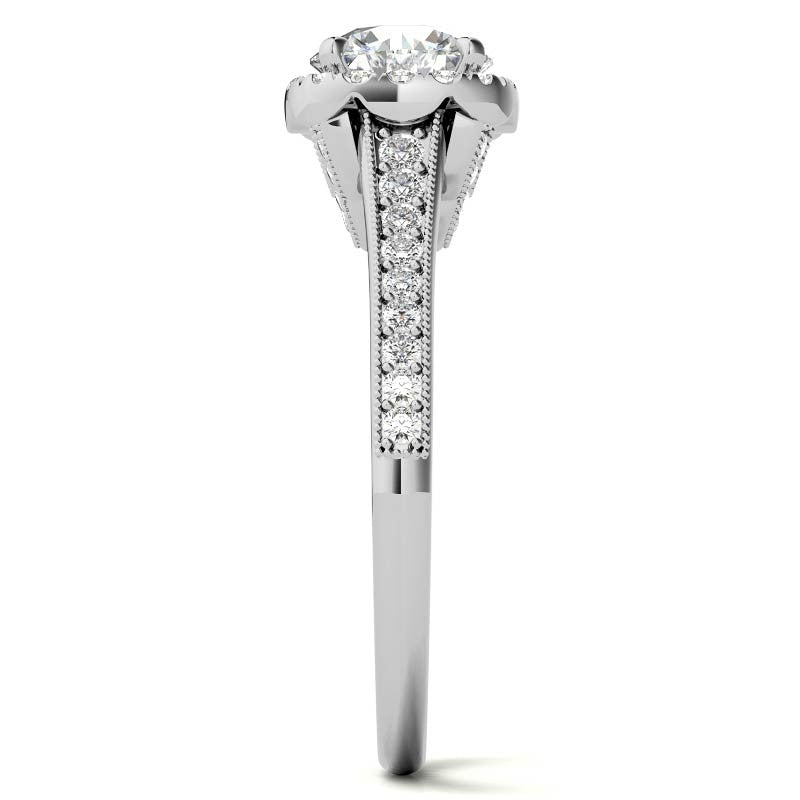 Round Cushion Halo Engagement Ring with Milgrain