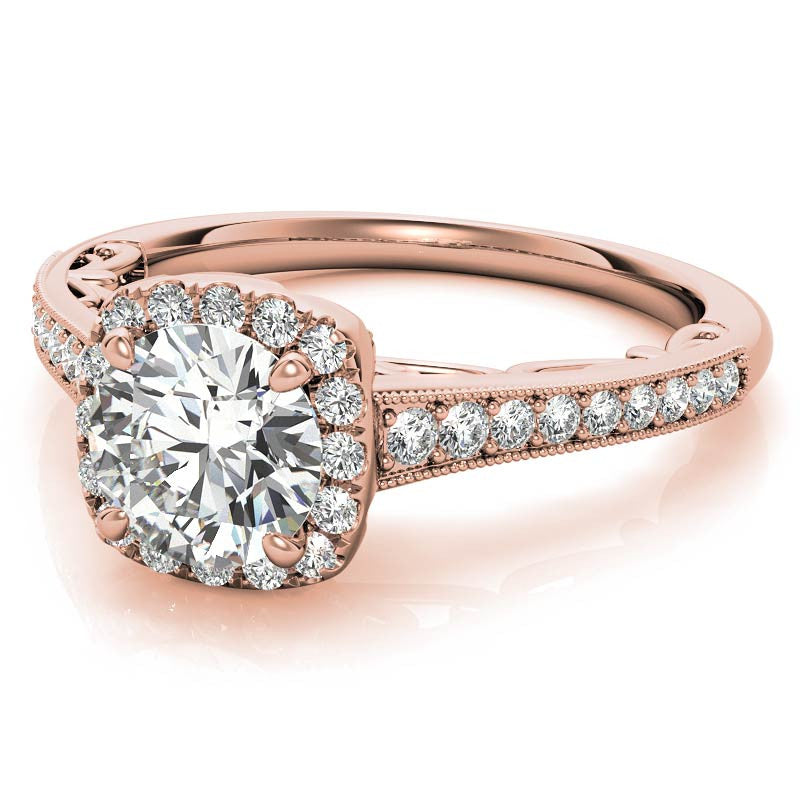 Round Cushion Halo Engagement Ring with Milgrain
