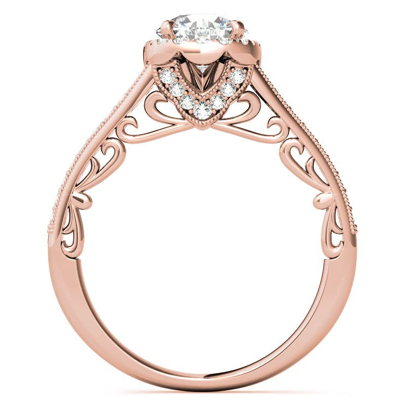 Round Cushion Halo Engagement Ring with Milgrain