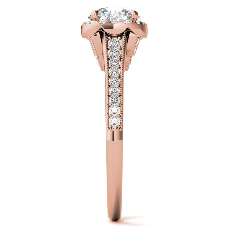 Round Cushion Halo Engagement Ring with Milgrain