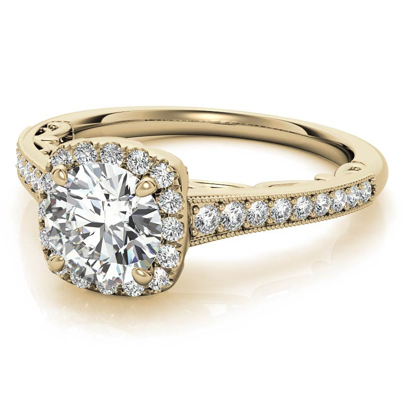 Round Cushion Halo Engagement Ring with Milgrain