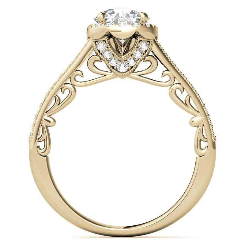 Round Cushion Halo Engagement Ring with Milgrain