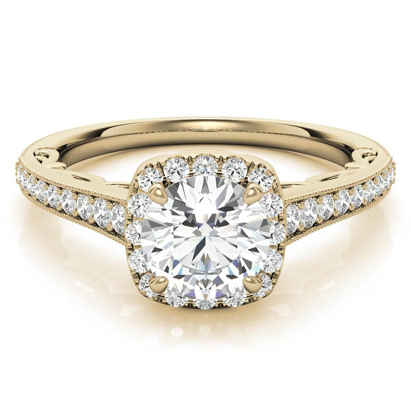 Round Cushion Halo Engagement Ring with Milgrain