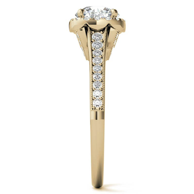 Round Cushion Halo Engagement Ring with Milgrain