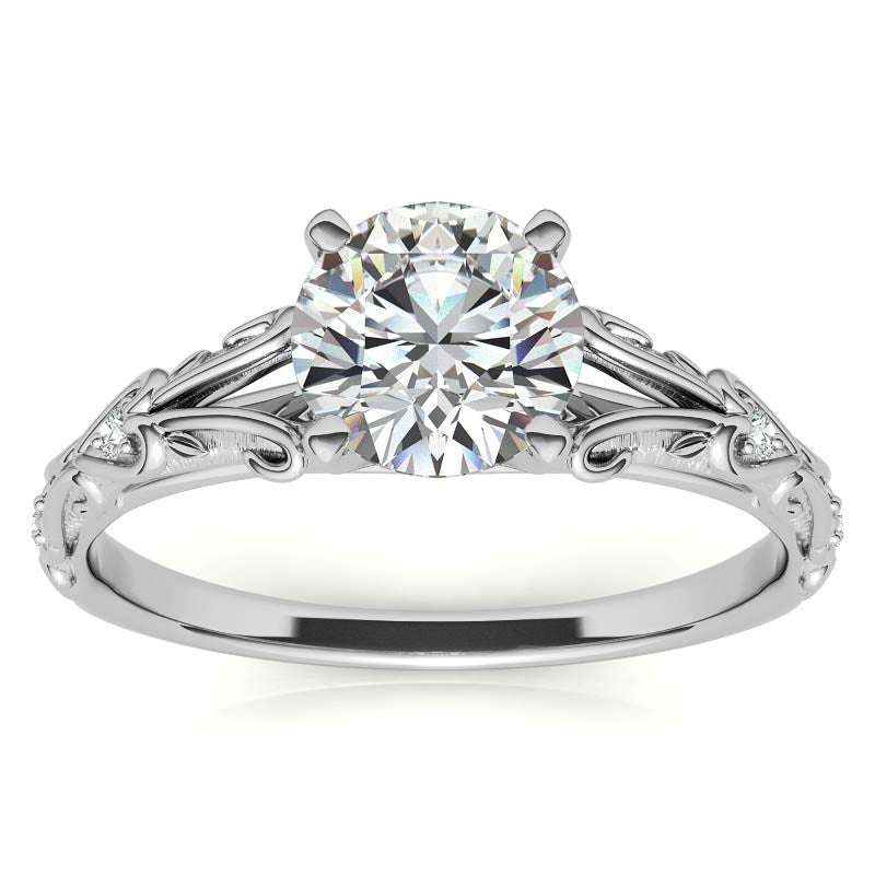Split Shank Scroll Cathedral Moissanite Engagement Ring
