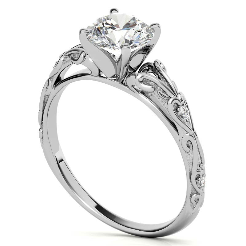 Split Shank Scroll Cathedral Moissanite Engagement Ring