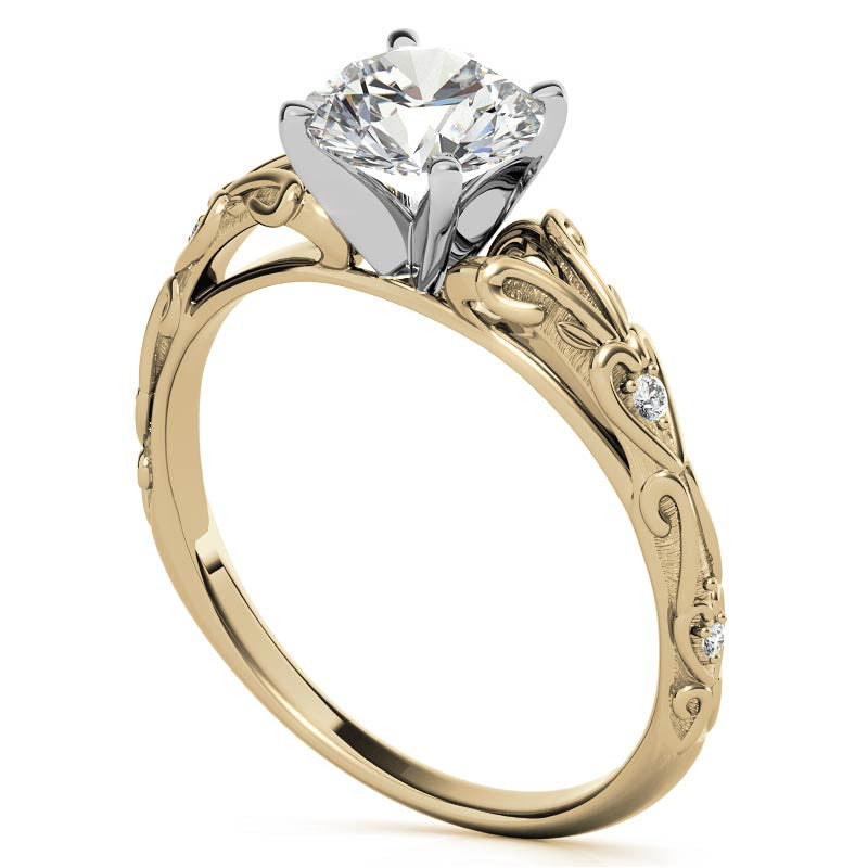 Split Shank Scroll Cathedral Moissanite Engagement Ring