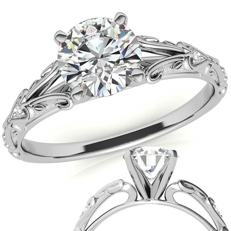 Split Shank Scroll Cathedral Moissanite Engagement Ring