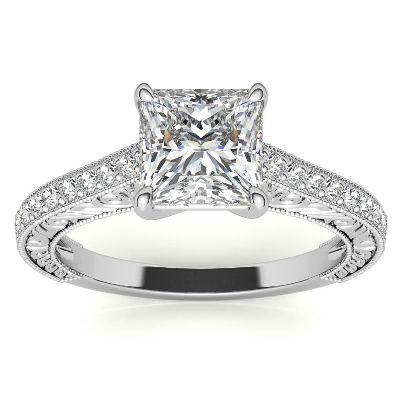 Princess cut Moissanite Antique Trellis Engagement Ring