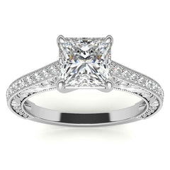 Princess cut Moissanite Antique Trellis Engagement Ring