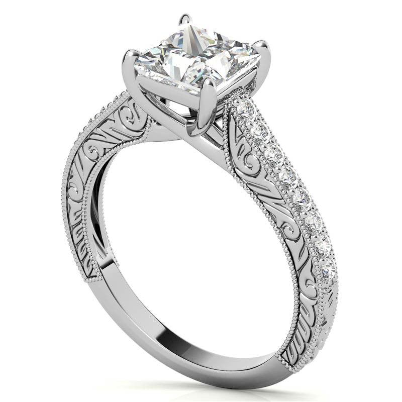 Princess cut Moissanite Antique Trellis Engagement Ring