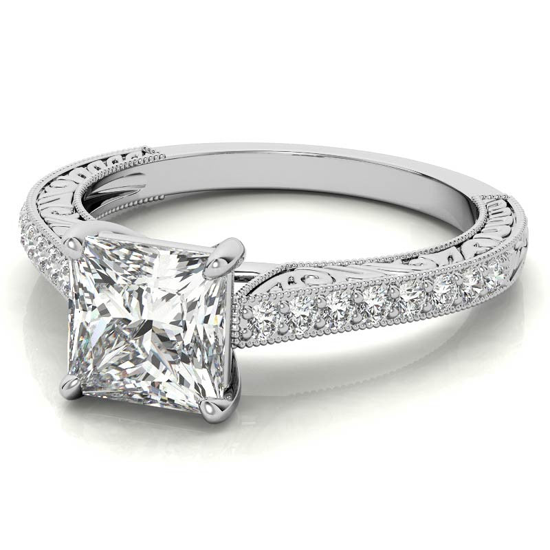 Princess cut Moissanite Antique Trellis Engagement Ring