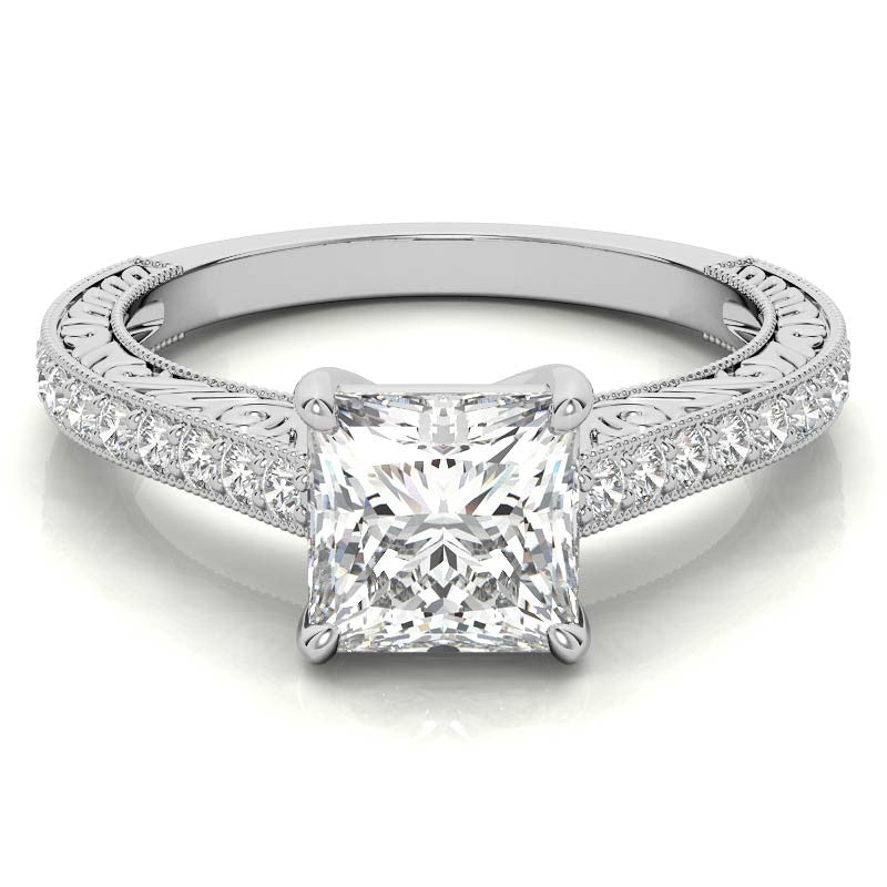Princess cut Moissanite Antique Trellis Engagement Ring