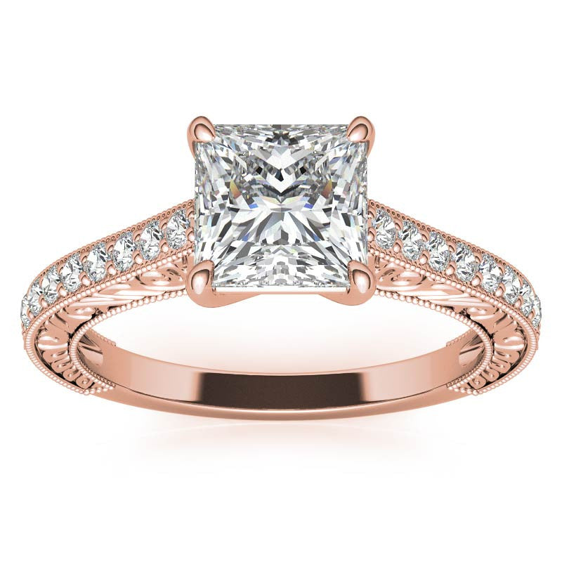 Princess cut Moissanite Antique Trellis Engagement Ring