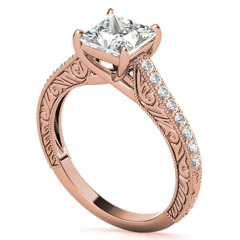Princess cut Moissanite Antique Trellis Engagement Ring