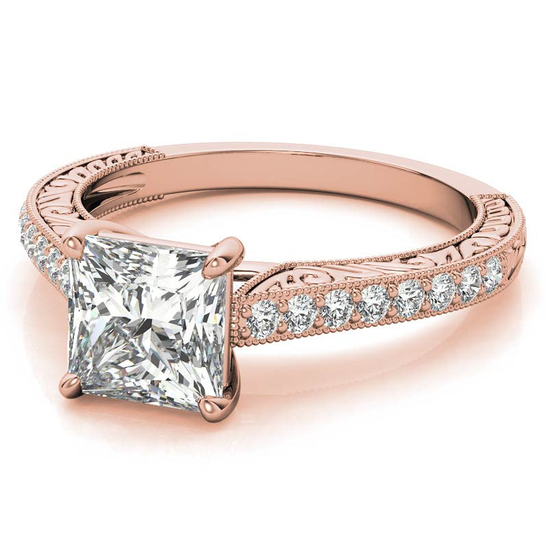 Princess cut Moissanite Antique Trellis Engagement Ring