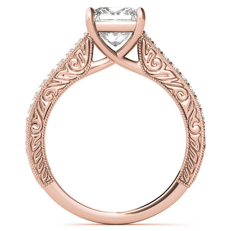 Princess cut Moissanite Antique Trellis Engagement Ring