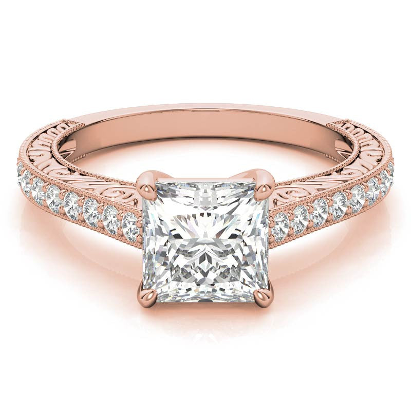Princess cut Moissanite Antique Trellis Engagement Ring