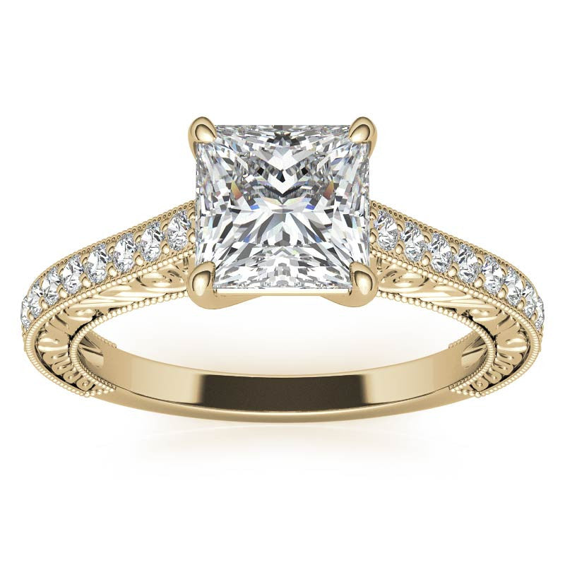Princess cut Moissanite Antique Trellis Engagement Ring