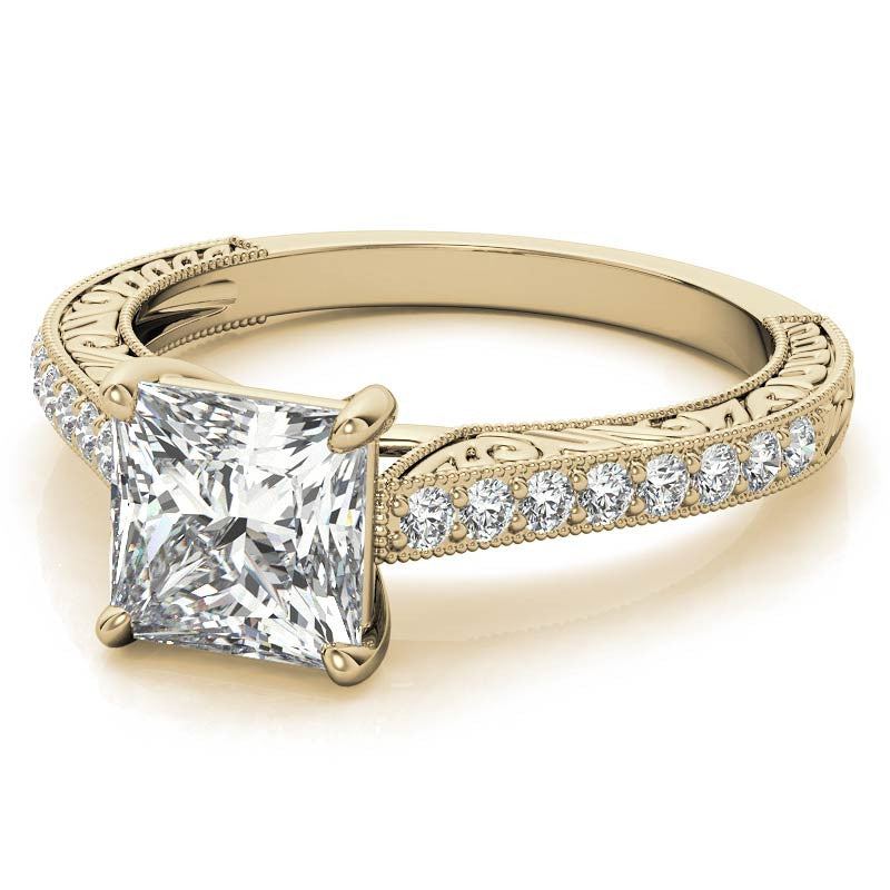 Princess cut Moissanite Antique Trellis Engagement Ring