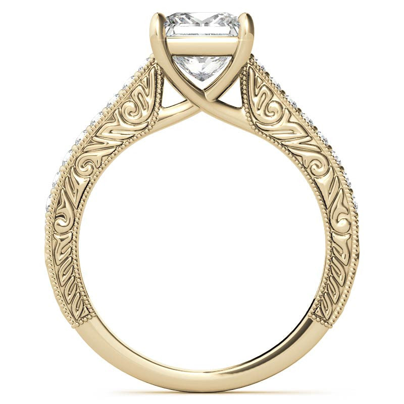 Princess cut Moissanite Antique Trellis Engagement Ring