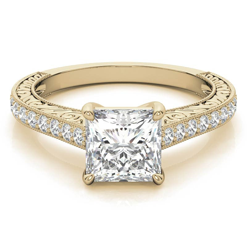 Princess cut Moissanite Antique Trellis Engagement Ring