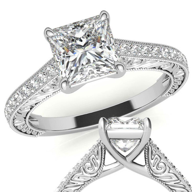 Princess cut Moissanite Antique Trellis Engagement Ring