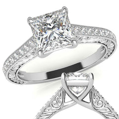 Princess cut Moissanite Antique Trellis Engagement Ring