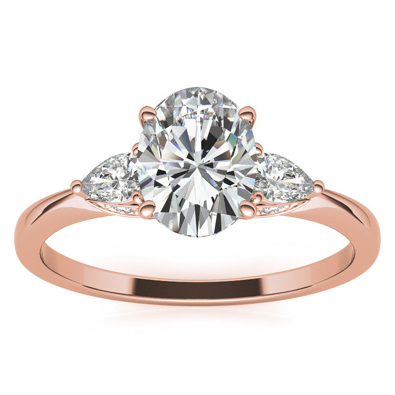 Oval and Pear Moissanite 3-Stone Floral Engagement Ring