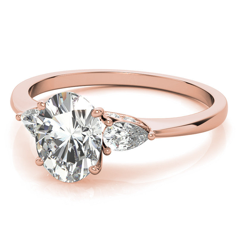 Oval and Pear Moissanite 3-Stone Floral Engagement Ring