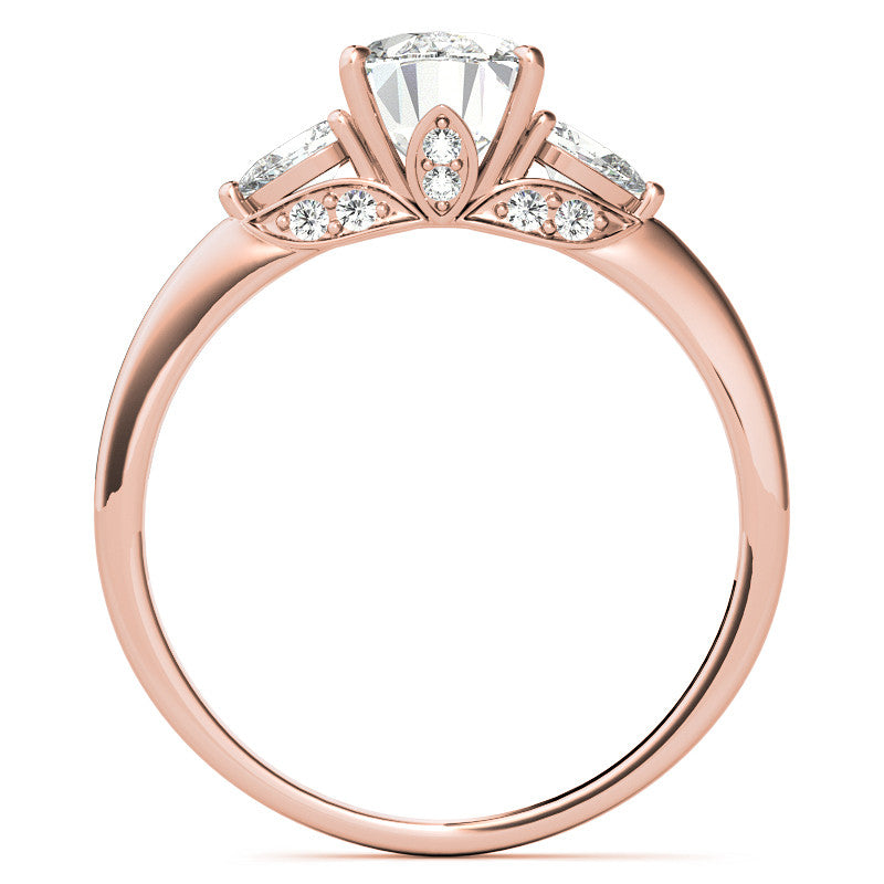 Oval and Pear Moissanite 3-Stone Floral Engagement Ring