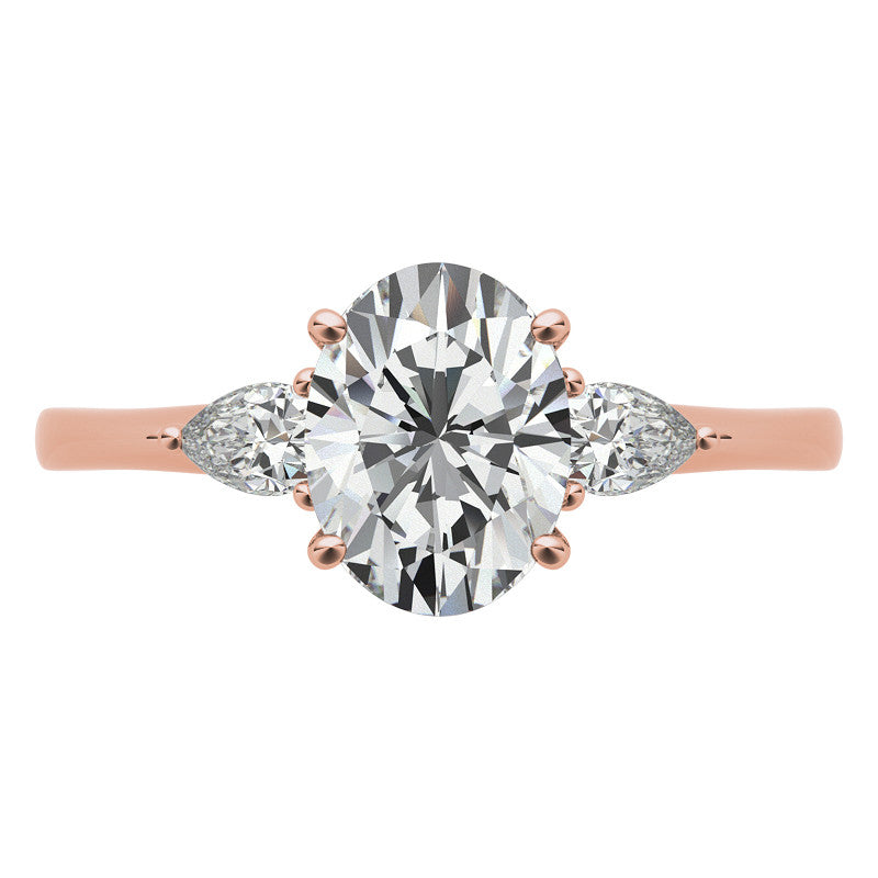 Oval and Pear Moissanite 3-Stone Floral Engagement Ring