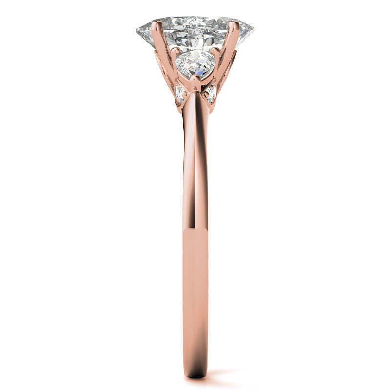 Oval and Pear Moissanite 3-Stone Floral Engagement Ring