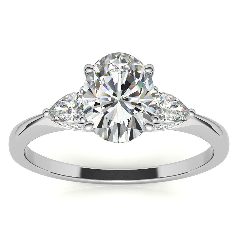 Oval and Pear Moissanite 3-Stone Floral Engagement Ring