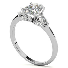 Oval and Pear Moissanite 3-Stone Floral Engagement Ring