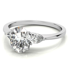 Oval and Pear Moissanite 3-Stone Floral Engagement Ring