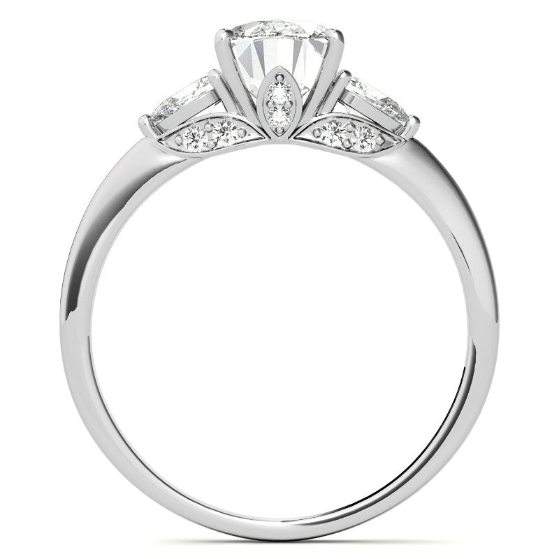 Oval and Pear Moissanite 3-Stone Floral Engagement Ring
