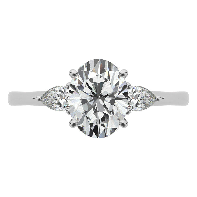 Oval and Pear Moissanite 3-Stone Floral Engagement Ring