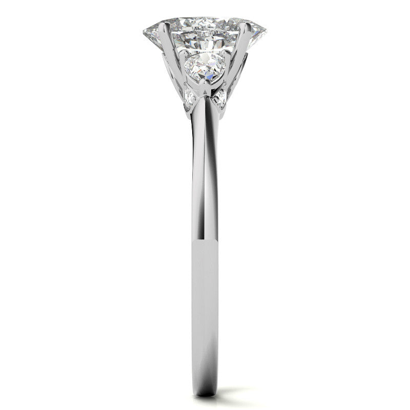 Oval and Pear Moissanite 3-Stone Floral Engagement Ring