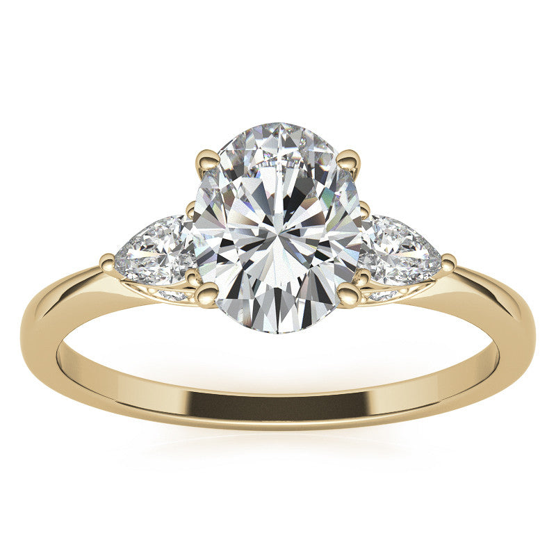 Oval and Pear Moissanite 3-Stone Floral Engagement Ring