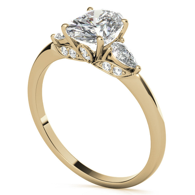 Oval and Pear Moissanite 3-Stone Floral Engagement Ring