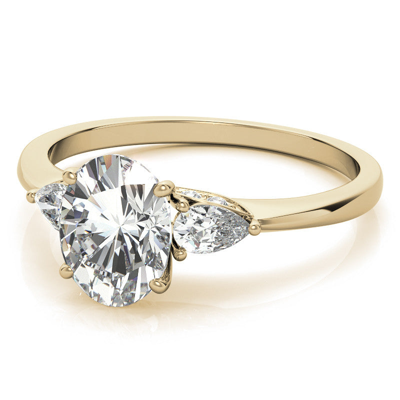 Oval and Pear Moissanite 3-Stone Floral Engagement Ring