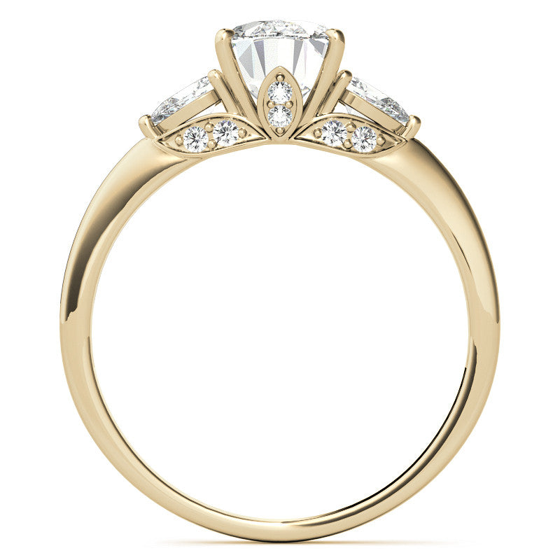Oval and Pear Moissanite 3-Stone Floral Engagement Ring