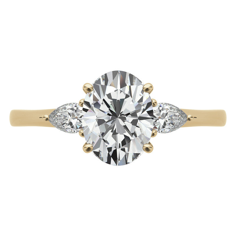 Oval and Pear Moissanite 3-Stone Floral Engagement Ring