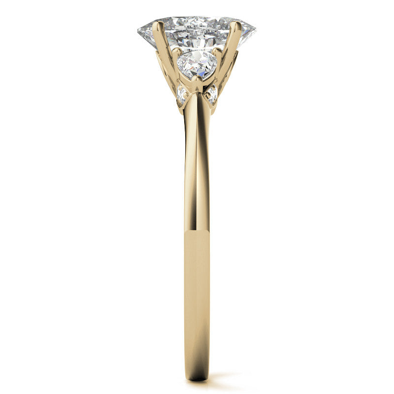 Oval and Pear Moissanite 3-Stone Floral Engagement Ring