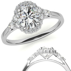 Oval and Pear Halo 3-Stone Moissanite Engagement Ring